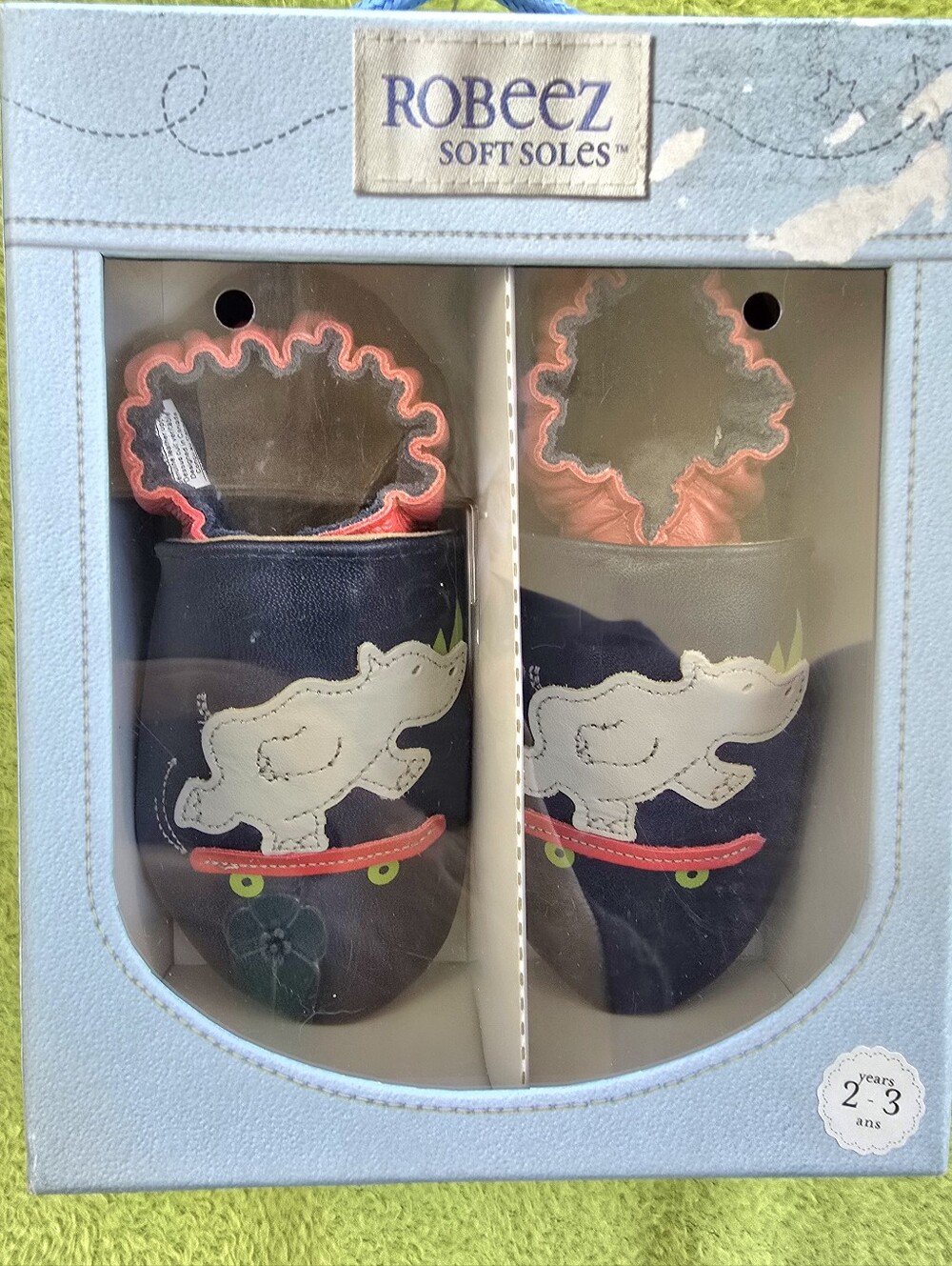 NWT NIB 2-3 yrs Baby BOYS SOFT SOLES Skater Rhino Navy ROBEEZ LEATHER SHOES (Q2)
